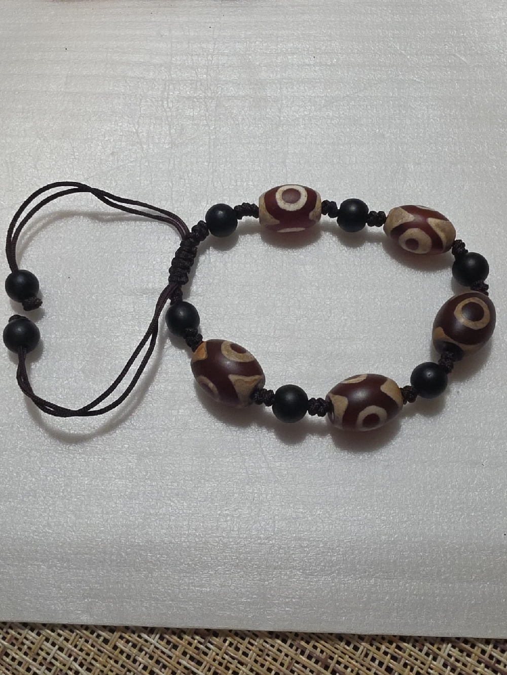 Antique Tibetan natural agate stone dzi beaded bracelet